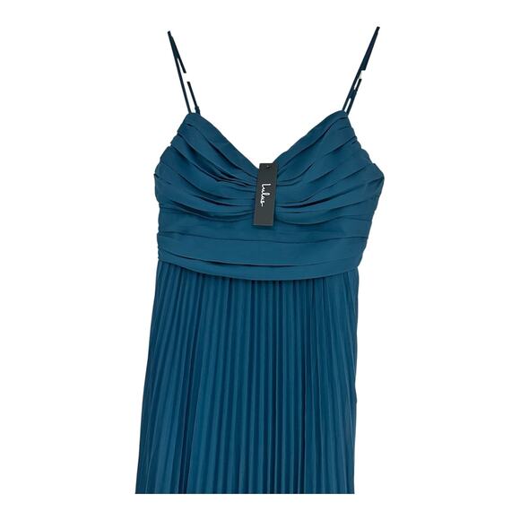 Lulus Sensational Charmer Teal Blue Pleated Sleeveless Maxi Dress Wedding Size M - Picture 9 of 16